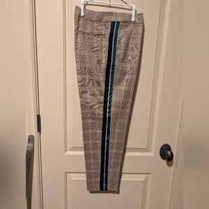Anthropologie Tapered Ribbon-side-stripe Plaid Trousers, NWT, M